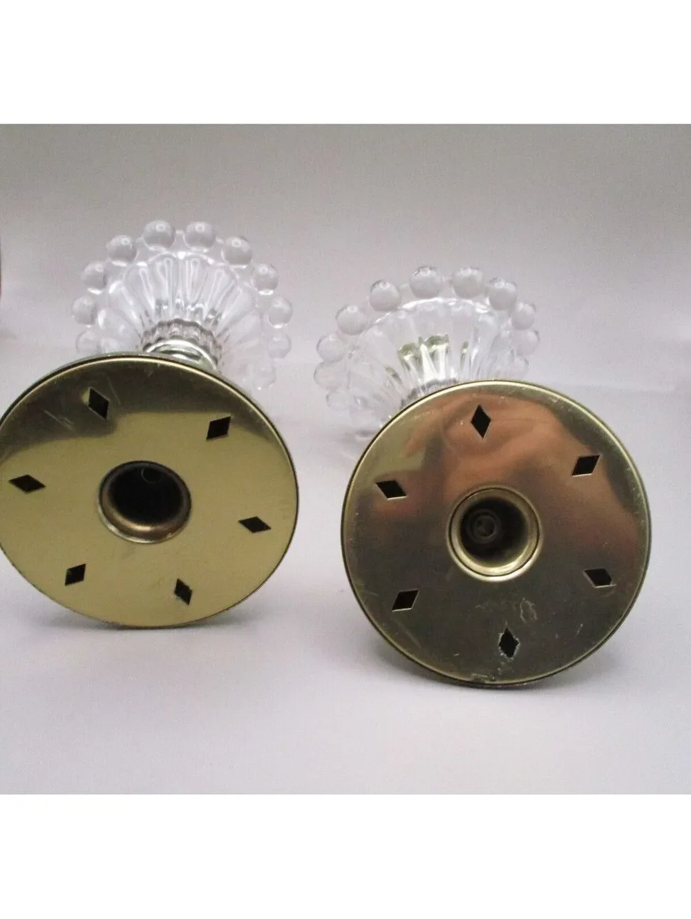 VTG 1950s Pair MCM Clear Glass Fluted Swivel Wall Sconces Brass Backplate Set